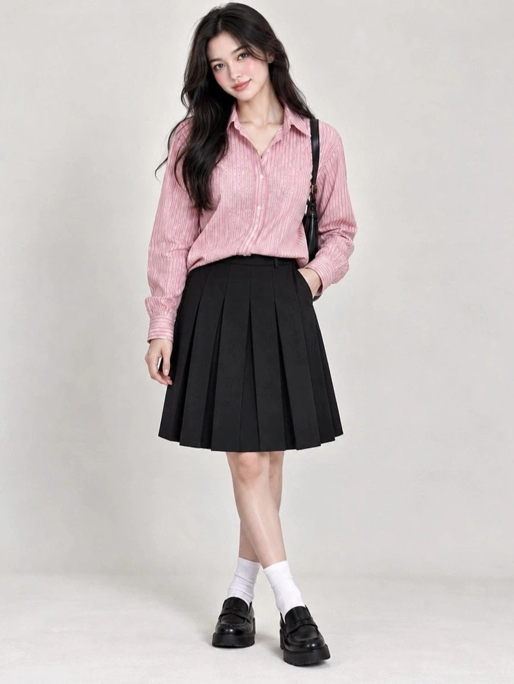 H&M Pink and White Striped Long Sleeve Button-Down Shirt Pink & White Striped